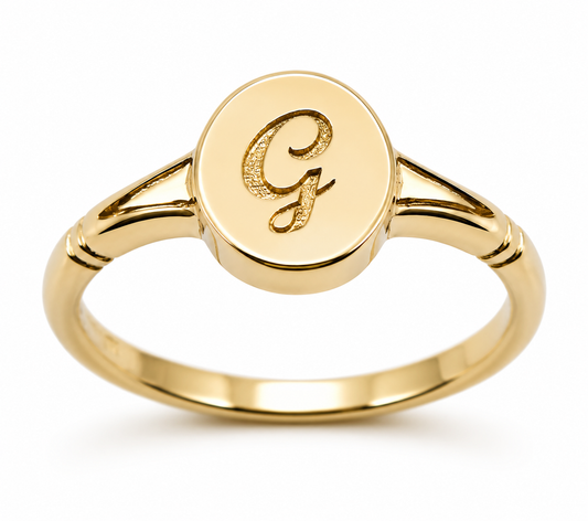 Genuine Full Solid 9ct 9k 375 Yellow, Rose or White Gold Oval Signet Ring Engraved With One Initial - Choose your size (sizes H to T)