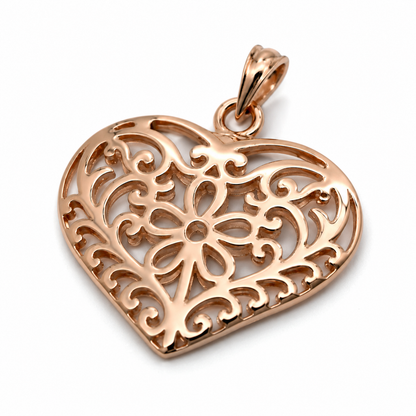 Kaedesigns Genuine 9ct 9K 375 Large Yellow, Rose or White Gold Filigree Flower Double Sided Heart Pendant