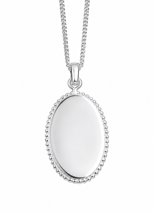 Sterling Silver Oval Disc Pendant Engraving Available + Kerb Chain with 45cm + 5cm extender
