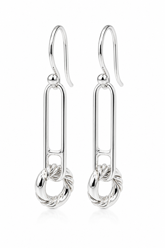 Sterling Silver 925 Drop Paperclip Circle Hook Earrings