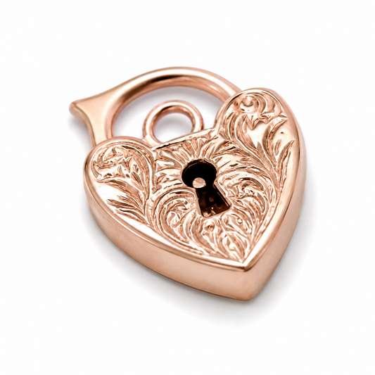 Small 12mm x 16mm 9ct 9k 375 Yellow, Rose or White Gold Filigree Heart Pendant Padlock