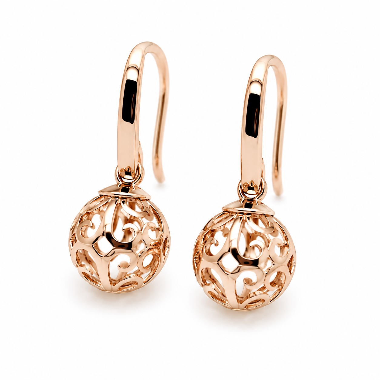 Kaedesigns Genuine 9ct 9k 375 Yellow, Rose or White Gold 10mm Ball Drop Filigree Earrings