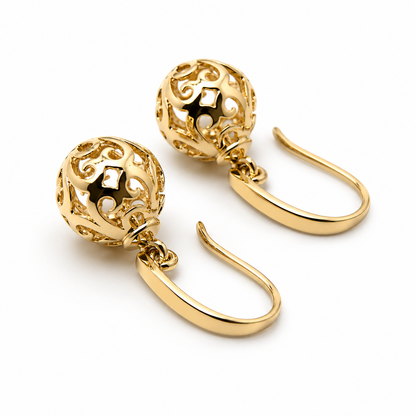 Kaedesigns Genuine 9ct 9k 375 Yellow, Rose or White Gold 10mm Ball Drop Filigree Earrings