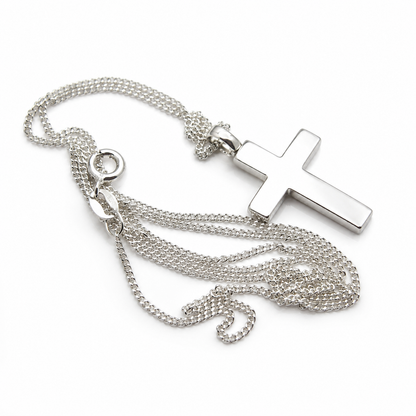 Solid New Sterling Silver 925 Plain Cross Pendant & 55cm Kerb Chain Necklace