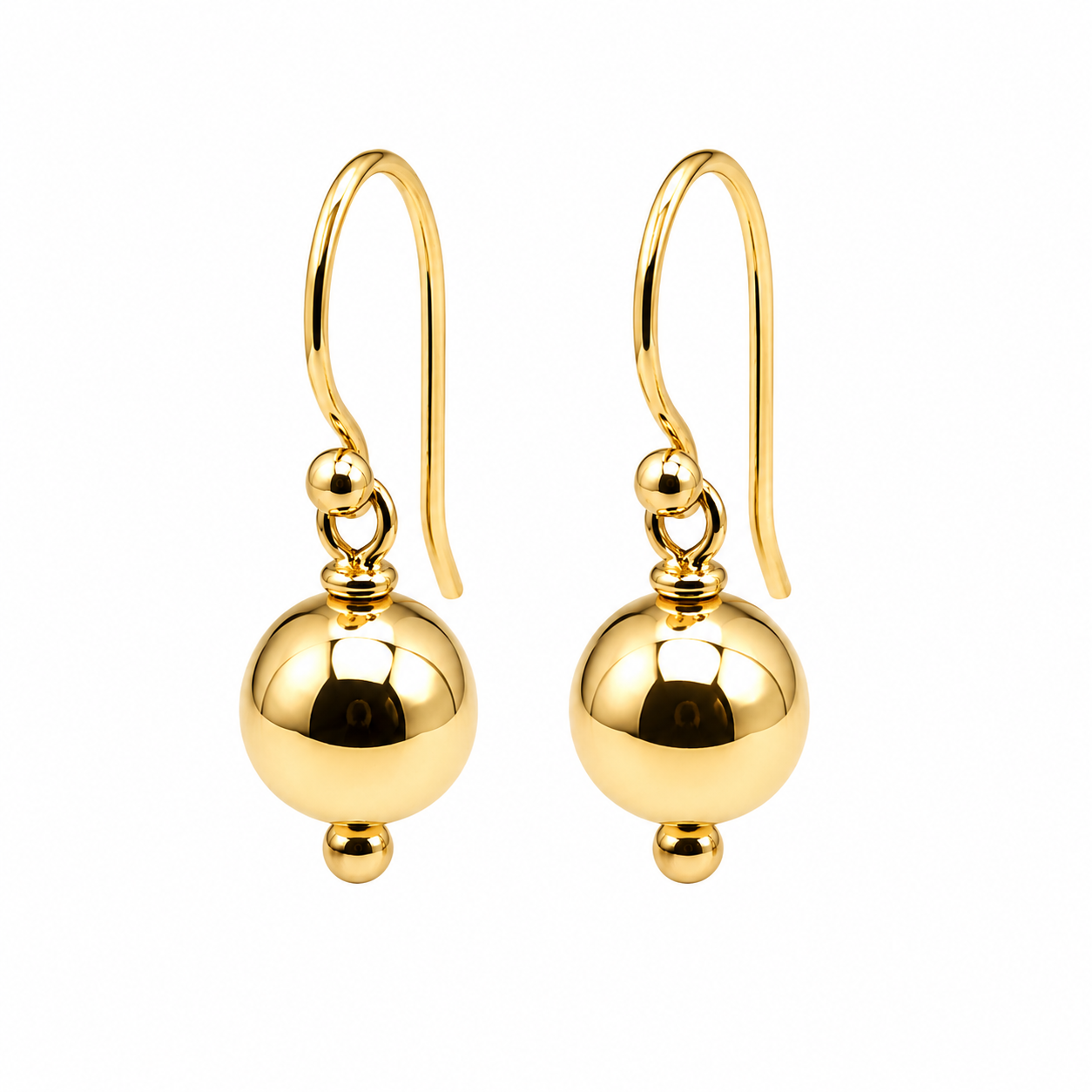 Kaedesigns Genuine 9ct 9k 375 Yellow, Rose or White Gold 6mm Hook Ball Earrings