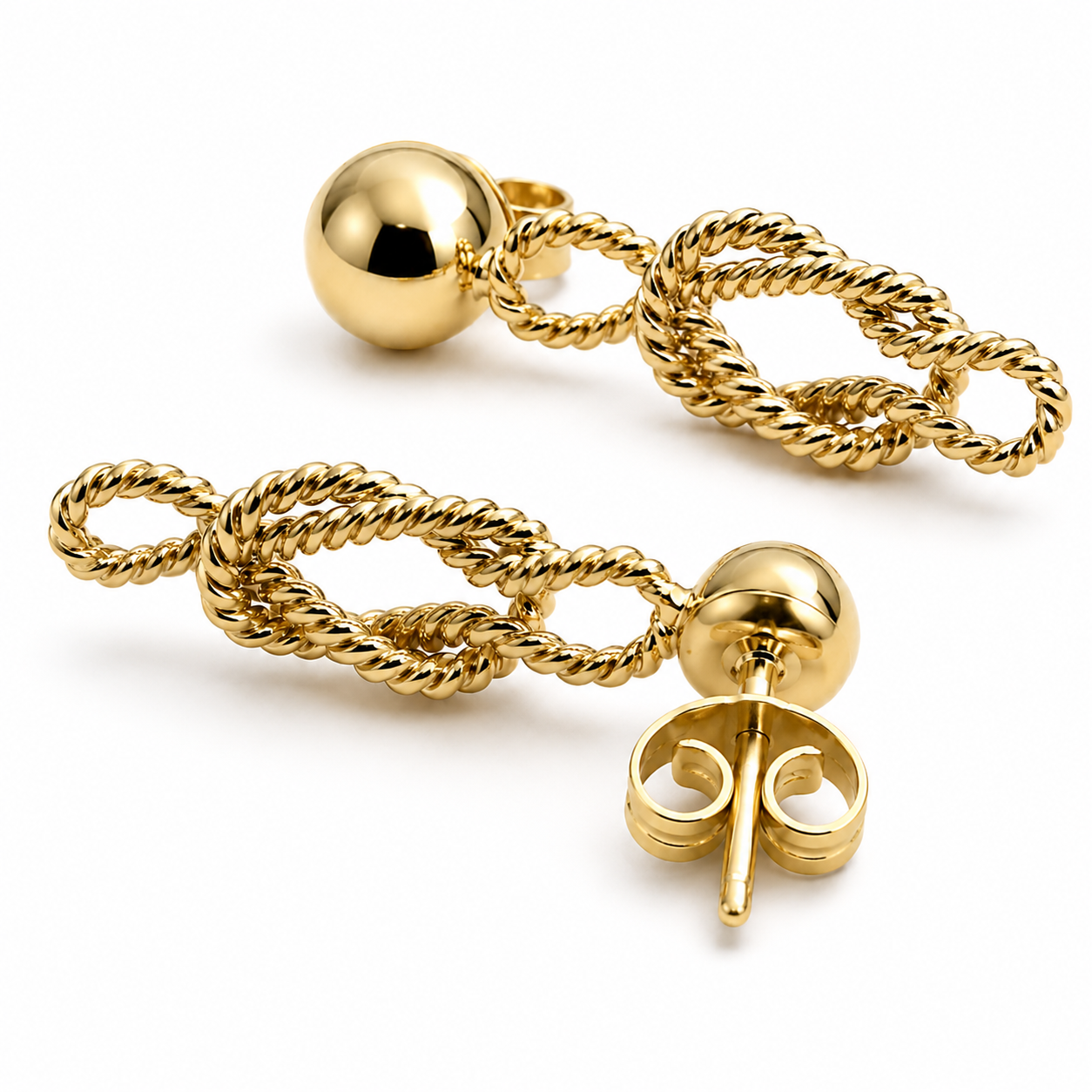 Genuine 9ct 9k 375 Yellow, Rose or White Gold Swirl Knot Rope Stud & Butterfly Dangle Earrings
