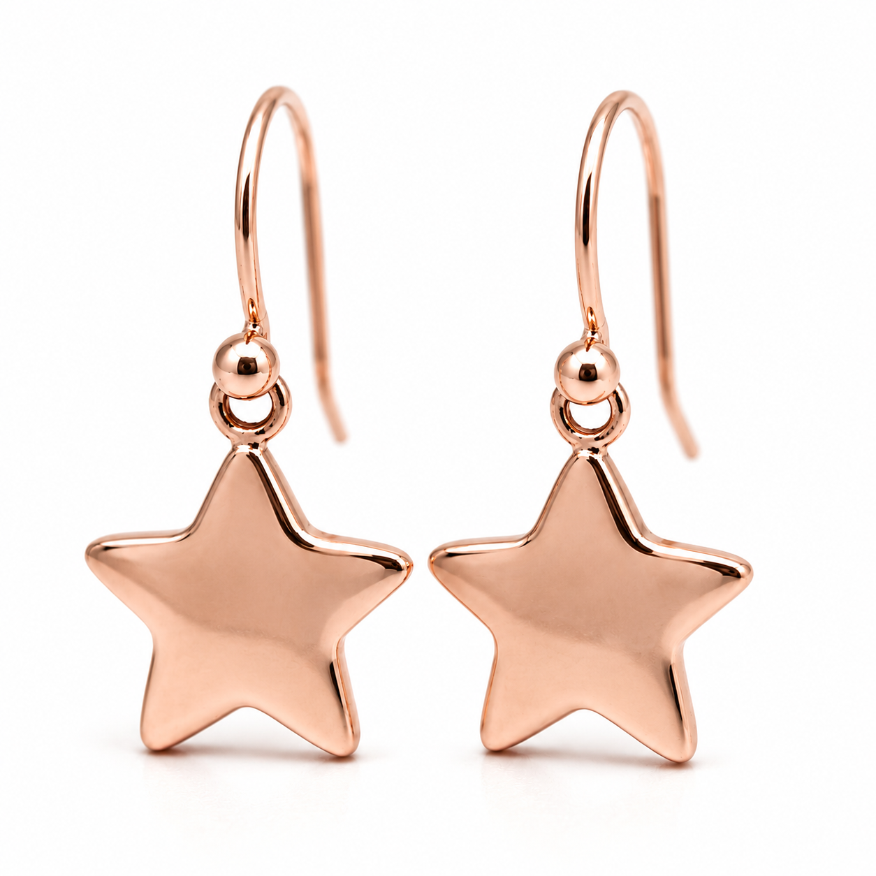 Genuine 9ct 9k 375 Yellow, Rose or White Gold Dangle Hook Star Flat Disc Earrings