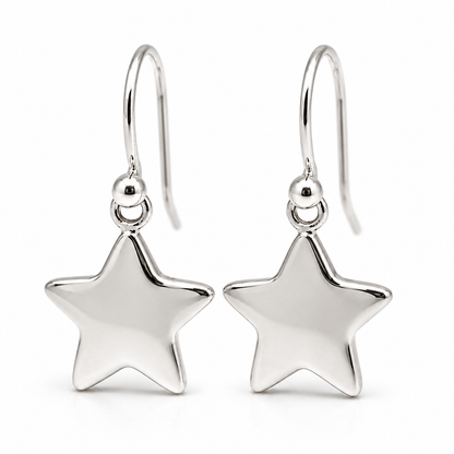 Genuine 9ct 9k 375 Yellow, Rose or White Gold Dangle Hook Star Flat Disc Earrings