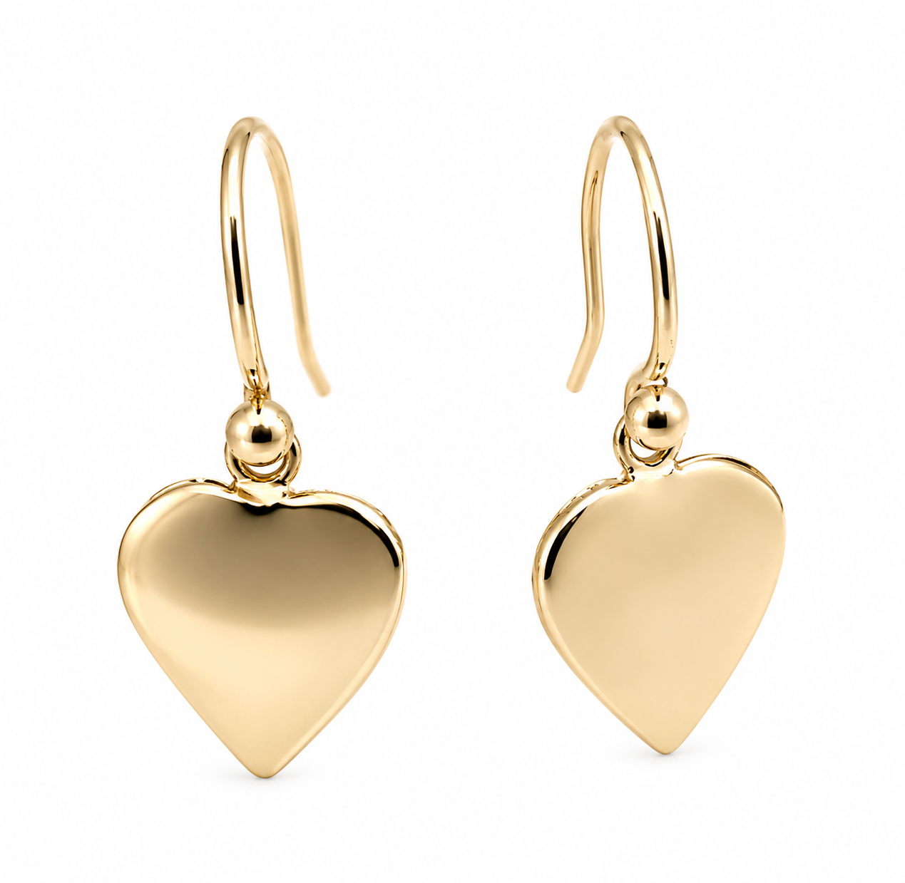 Genuine 9ct 9k 375Yellow, Rose or White Gold Hook Disc Dangle Heart Earrings