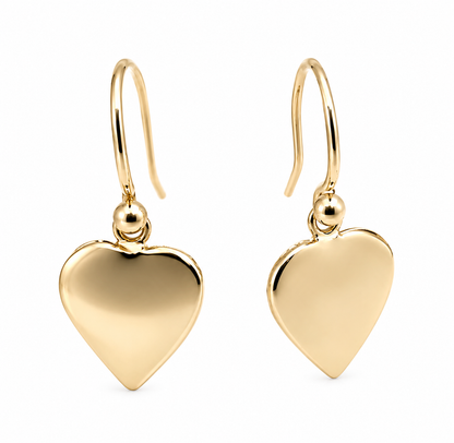 Genuine 9ct 9k 375Yellow, Rose or White Gold Hook Disc Dangle Heart Earrings