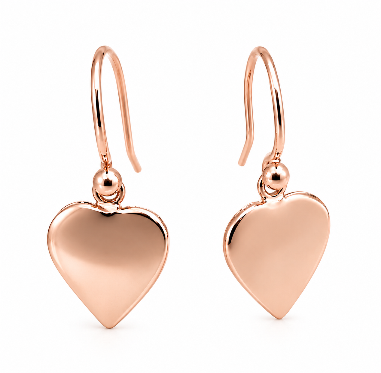 Genuine 9ct 9k 375Yellow, Rose or White Gold Hook Disc Dangle Heart Earrings