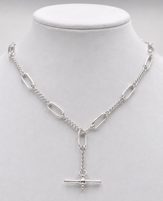 Heavy Genuine Sterling Silver Antique Oval Paperclip Links FOB Chain Necklace
