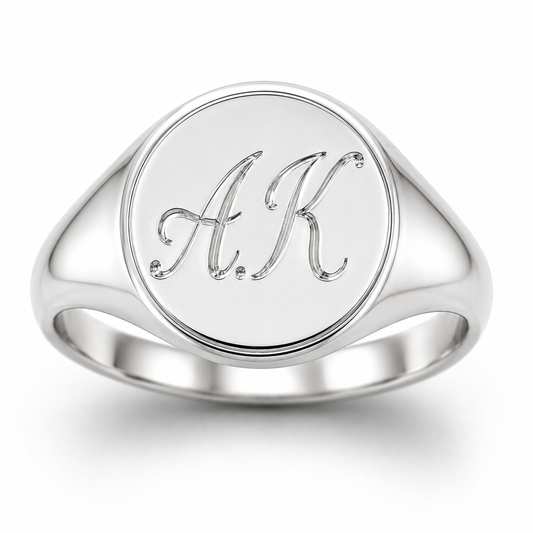 Heavy Solid 9ct 9k 375 White Gold Oval Signet Ring plus engraving in your size