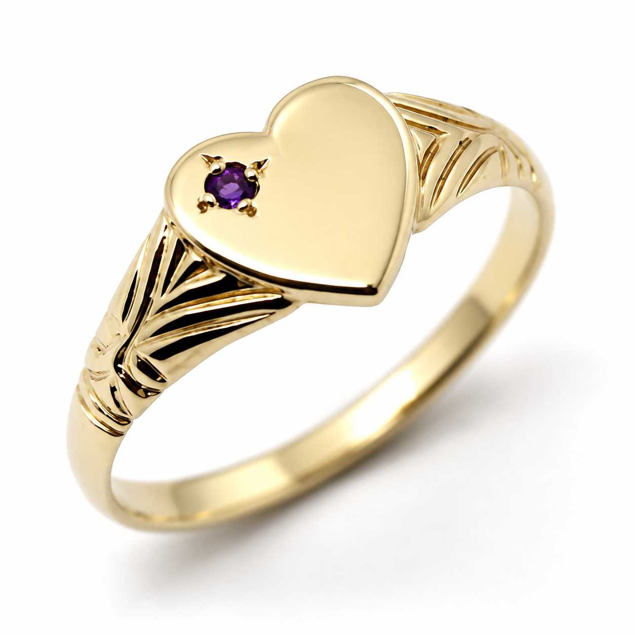Genuine 9ct 9k 375 Yellow, Rose & White Gold Amethyst Heart Ring