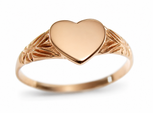 Solid Genuine 9ct 9kt 375 Yellow, Rose or White Gold Heart Signet Ring