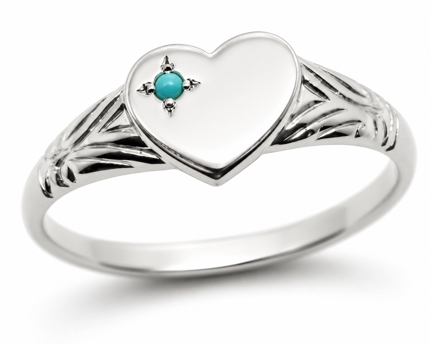 Size S, Genuine Solid 9ct 9k 375 Blue Turquoise Yellow, Rose or White Gold Heart Signet Ring