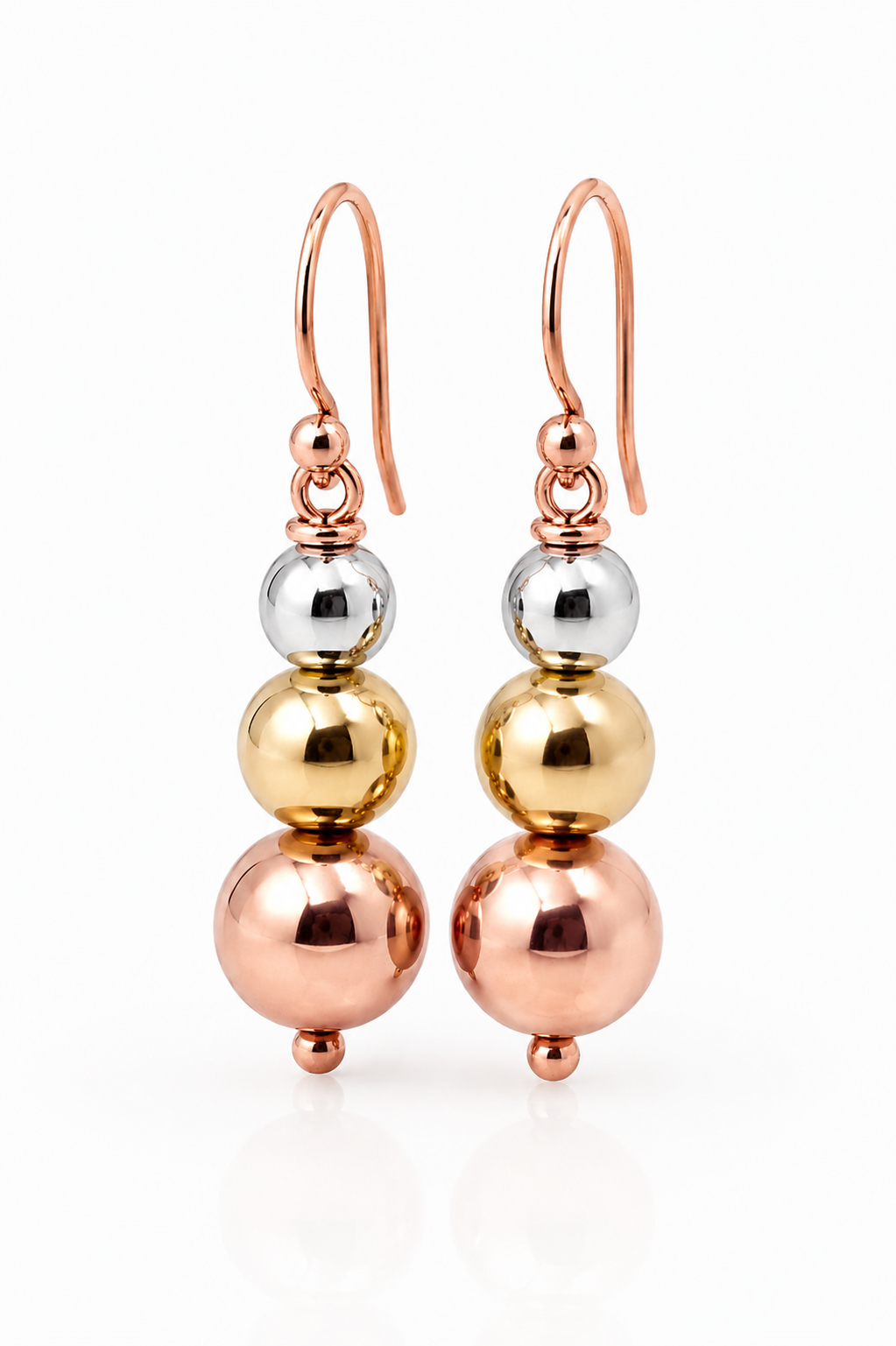 Genuine 3 Ball Three Tone 9ct 9k 375 Rose, Yellow & White Gold Ball Drop Ball Earrings
