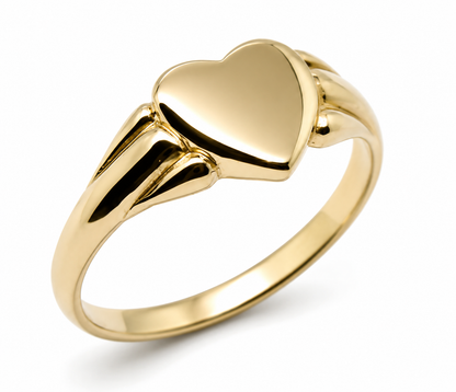 Genuine 9ct 9k 375 Yellow, Rose or White Gold Heart Signet Ring - July Birthstone 324