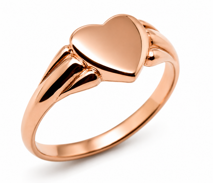 Genuine 9ct 9k 375 Yellow, Rose or White Gold Heart Signet Ring - July Birthstone 324