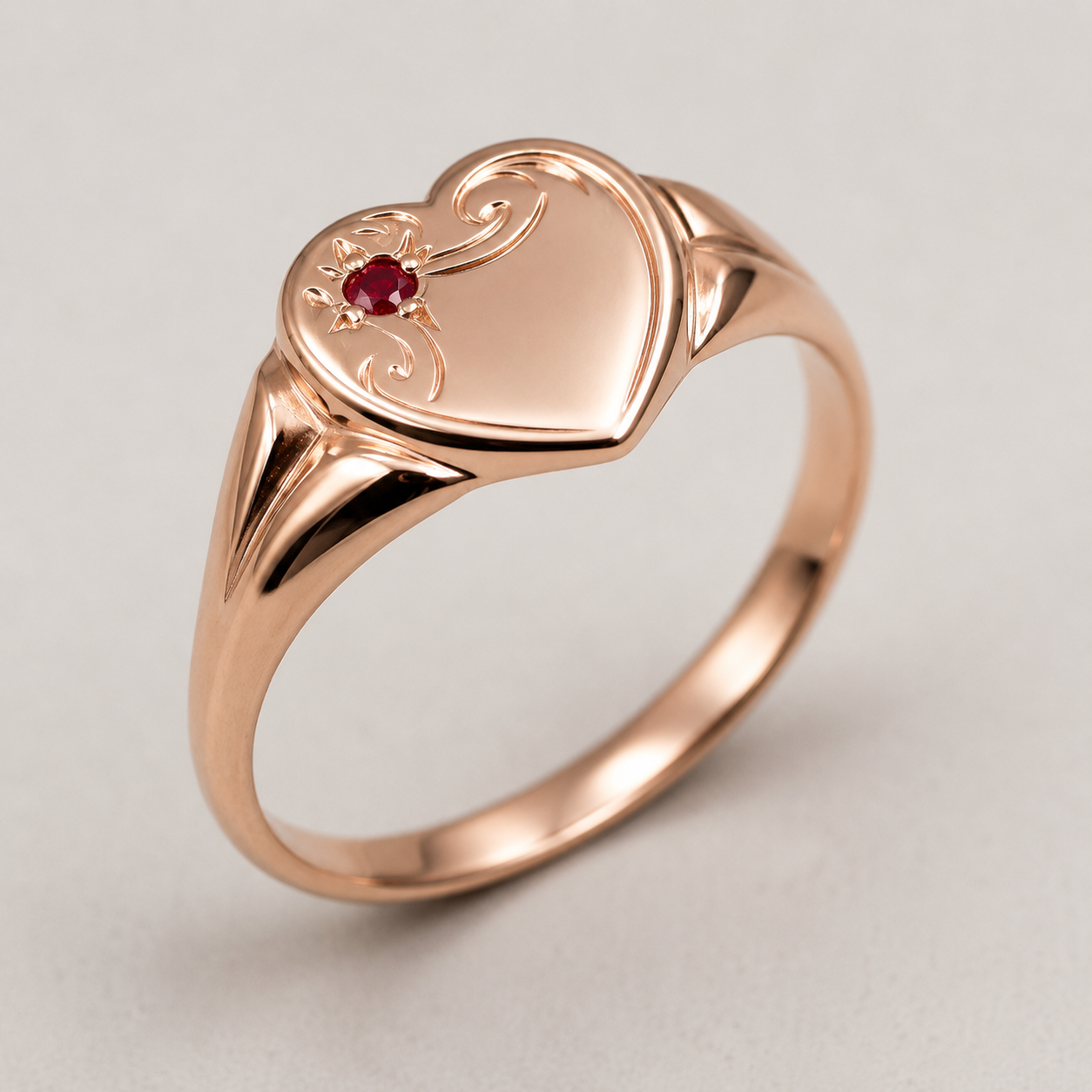 Genuine 9ct 9k 375 Yellow, Rose or White Gold Heart Garnet Signet Ring - January Birthstone