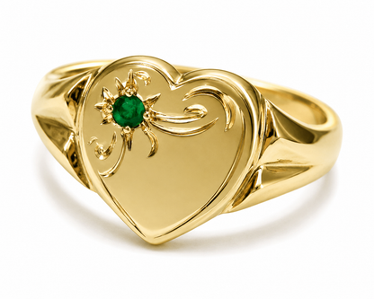 Genuine 9ct 9k 375 Yellow, Rose or White Gold Heart Green Tsavorite Garnet Signet Ring 265- January Birthstone