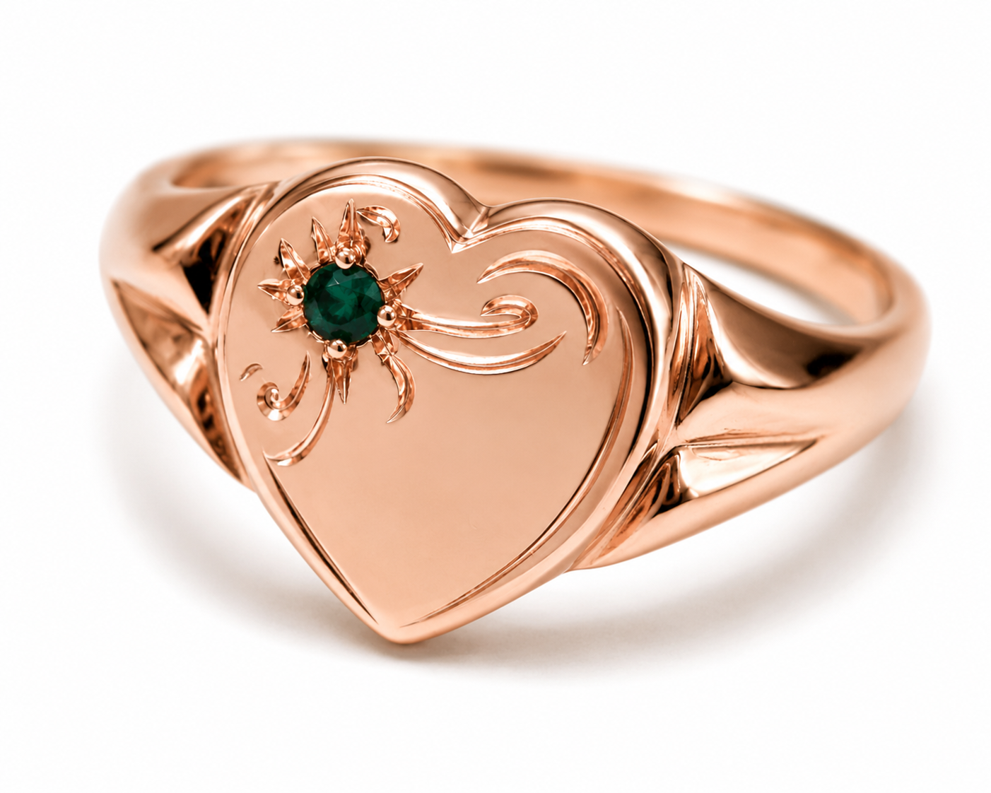 Genuine 9ct 9k 375 Yellow, Rose or White Gold Heart Green Tsavorite Garnet Signet Ring 265- January Birthstone