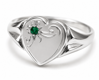 Genuine 9ct 9k 375 Yellow, Rose or White Gold Heart Green Tsavorite Garnet Signet Ring 265- January Birthstone