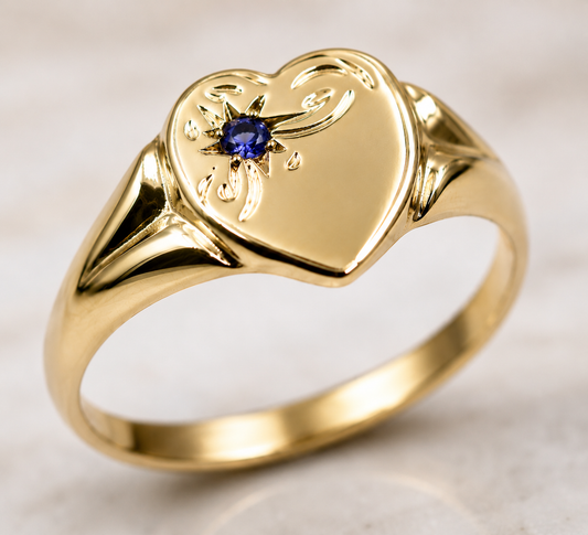 Genuine 9ct 9K 375 Yellow, Rose or White Gold Blue Sapphire (Birthstone- September ) Signet Ring 265