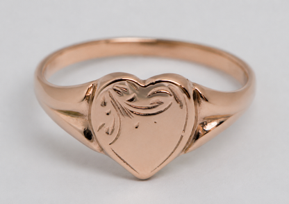 Genuine 9ct 9K 375 Yellow, Rose or White Gold Heart Signet Ring 265