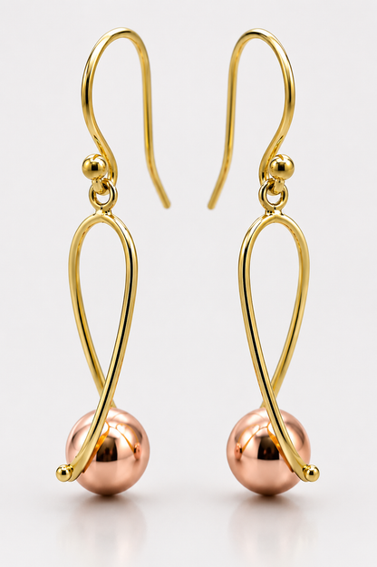 Kaedesigns 9ct 9kt 375 Yellow & Rose Gold 8mm Ball Drop Earrings