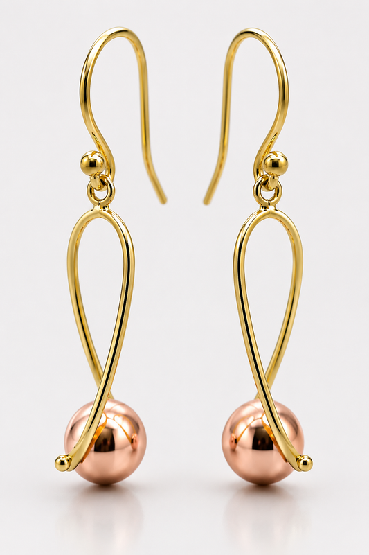 Kaedesigns 9ct 9kt 375 Yellow & Rose Gold 8mm Ball Drop Earrings