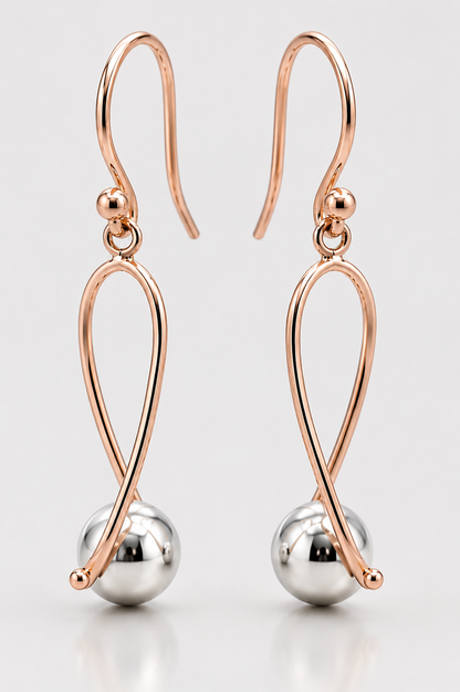 Kaedesigns Genuine 9ct 9k White & Rose Gold 8mm Ball Drop Earrings