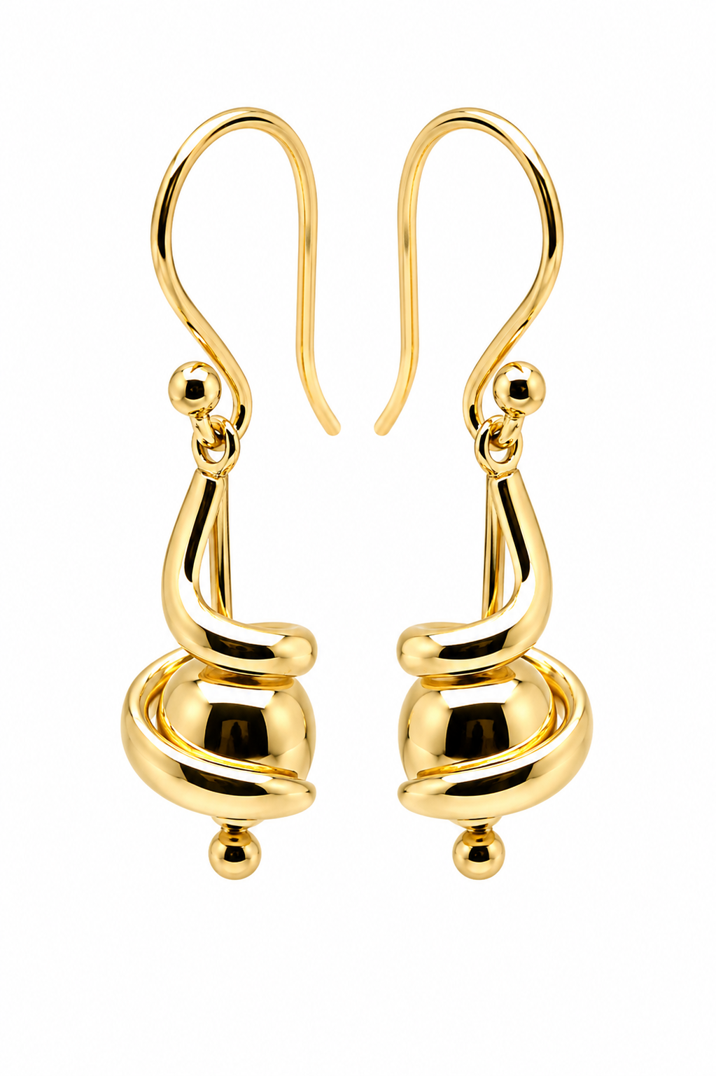Kaedesigns, 9ct 9k 375 Yellow, Rose or White Gold 8mm Hook Swirl Ball Drop Earrings