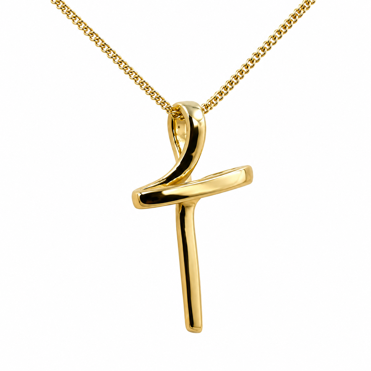 Modern 9ct 9k 375 Yellow Gold Cross Crucifix Pendant + Curb Necklace Chain