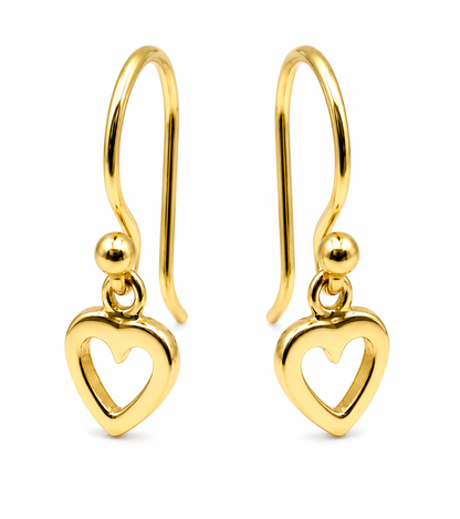 Kaedesigns Genuine 9ct 9k 375 Solid Delicate Small Yellow, Rose or White Gold Dangle Open Heart Earrings
