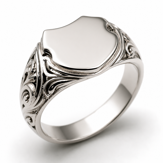 Solid Sterling Silver 925 Shield Engraved Signet Ring -Choose your size from P to Z
