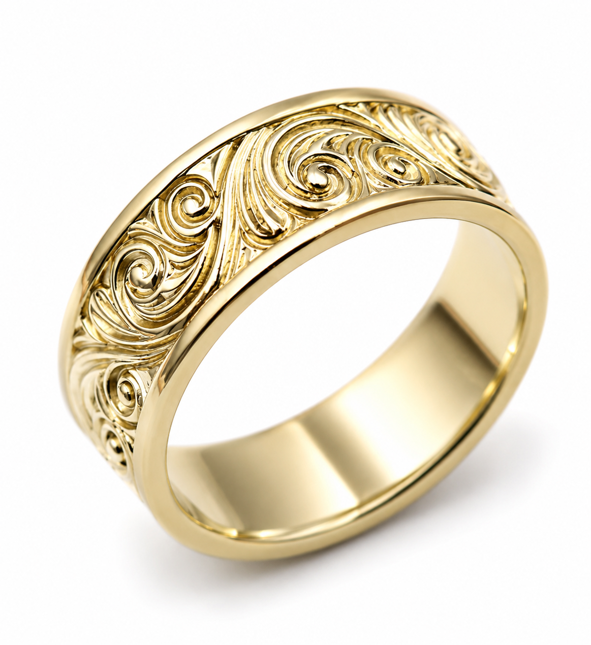 Genuine Size P Solid 9ct 9k 375 Yellow, Rose or White Gold 7.5mm Engraved Ring