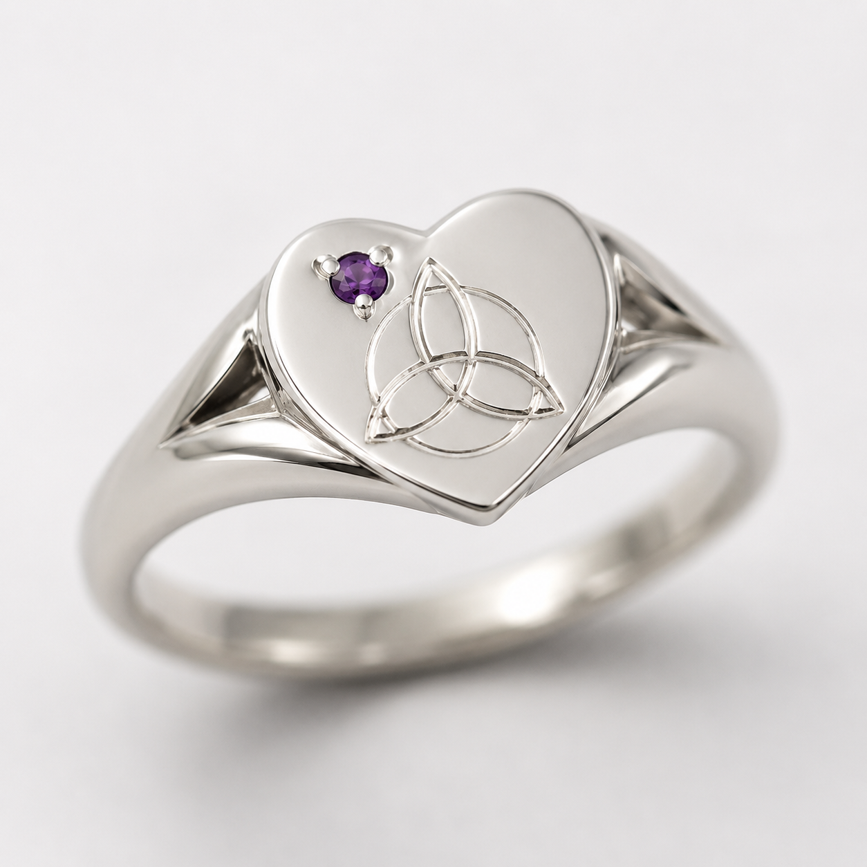 Genuine Sterling Silver Full Solid Celtic Signet Ring Amethyst Stone