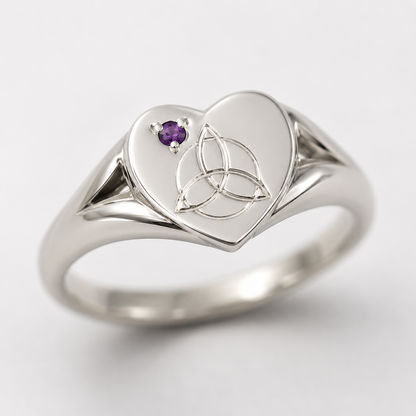Genuine Sterling Silver Full Solid Celtic Signet Ring Amethyst Stone