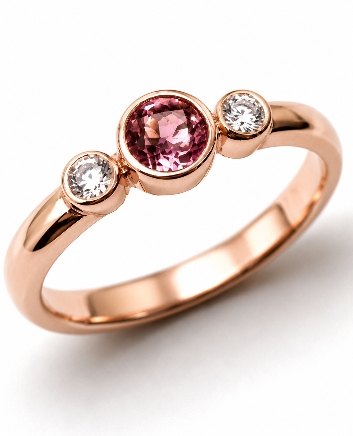 Kaedesigns, Genuine 9ct 9kt Yellow, Rose or White Gold Trilogy & Pink Tourmaline Ring