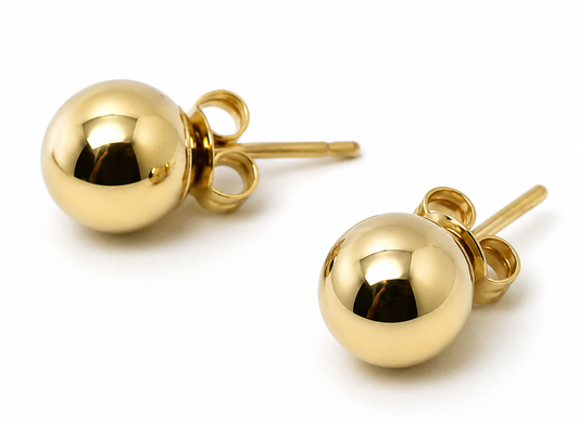 Kaedesigns Genuine 14ct 14k Yellow Gold 7mm Stud Ball Earrings