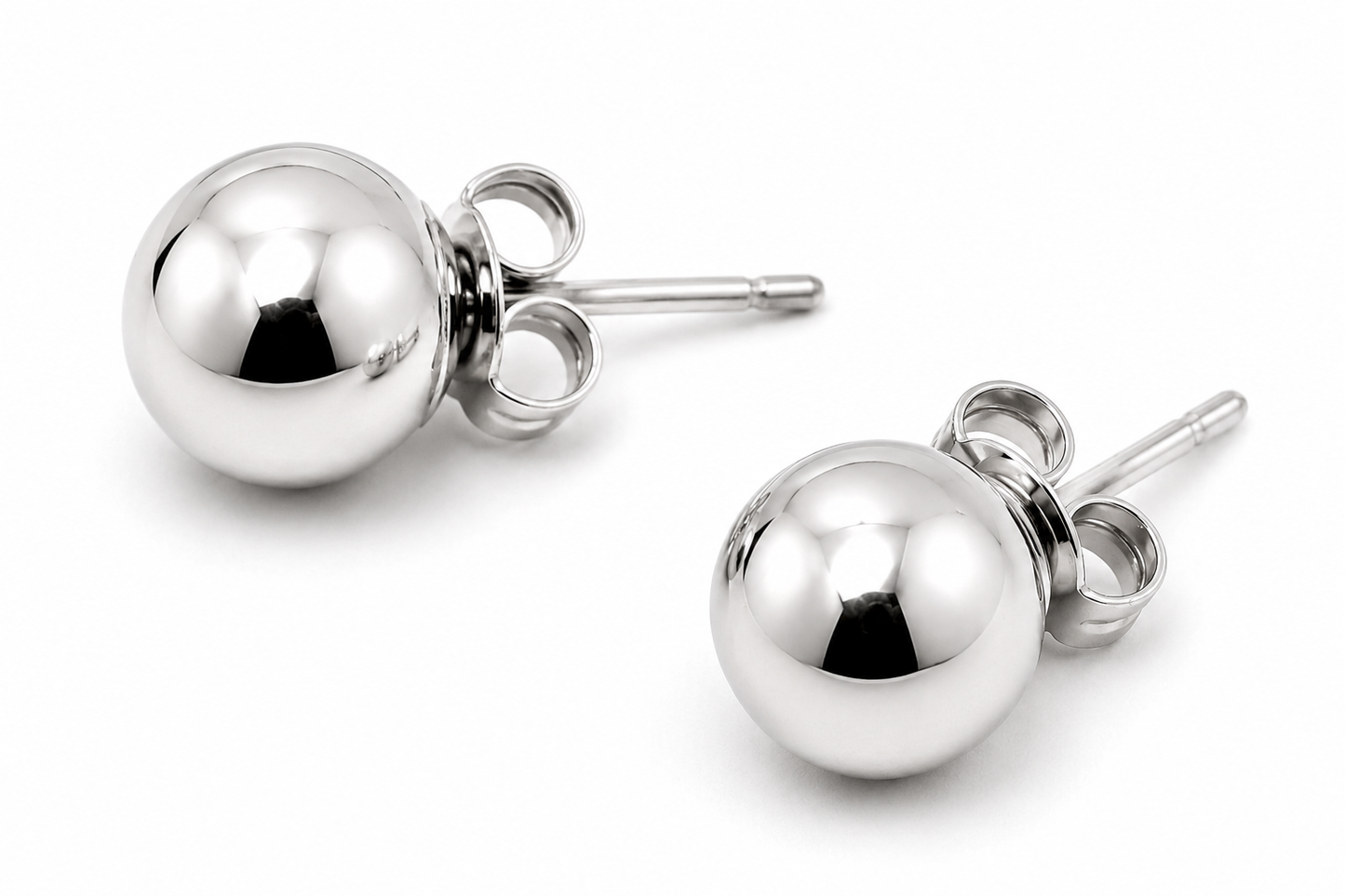 Genuine 14ct 14k White Gold 7mm Stud Ball Earrings With Butterfly Backs