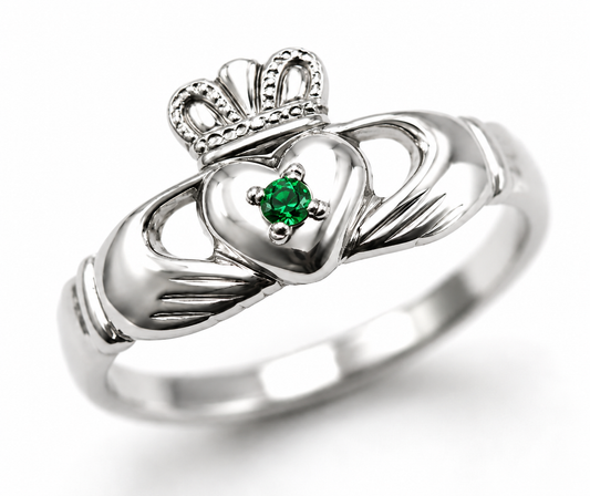 Kaedesigns Sterling Silver 925 Green Emerald Claddagh Ring - Choose your size