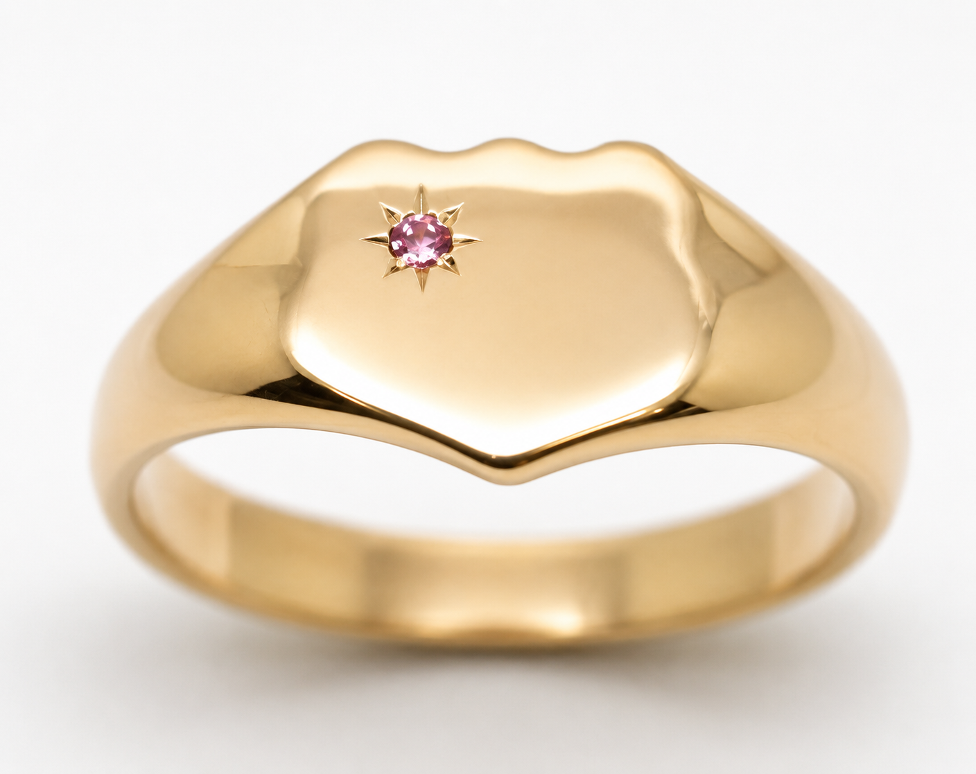 Genuine 9ct 9K 375 Yellow, Rose or White Gold Pink Tourmaline (Birthstone- October) Heavy Signet Ring (Copy)