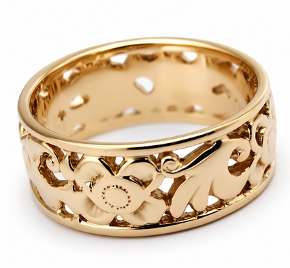 Genuine 9ct 9K 375 Full Solid Wide Yellow, Rose or White Gold Filigree Flower Ring 275 - Choose your ring size J to Q
