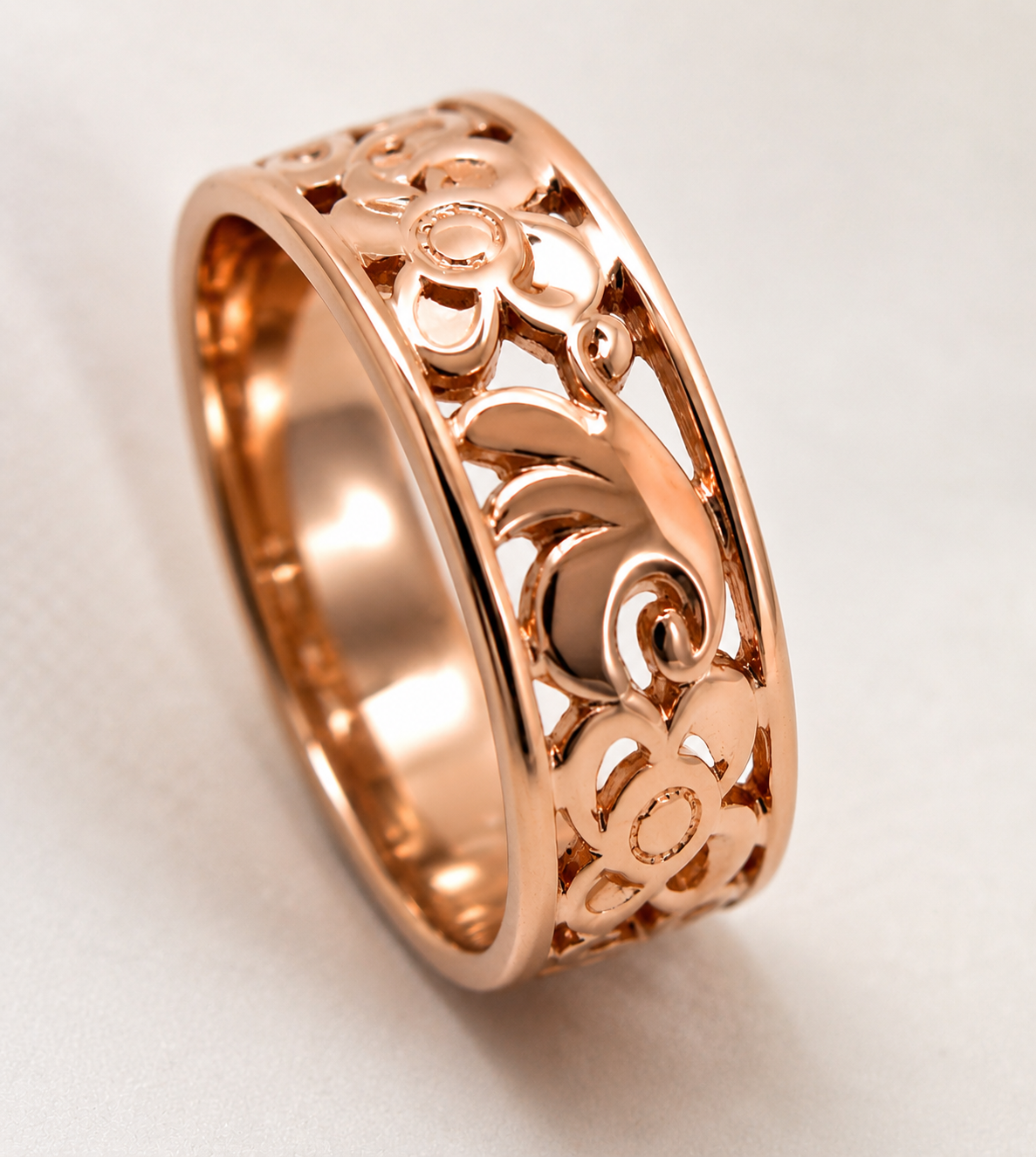 Genuine 9ct 9K 375 Full Solid Wide Yellow, Rose or White Gold Filigree Flower Ring 275 - Choose your ring size R to W