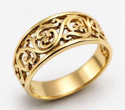 Genuine 9ct 9K 375 Full Solid Wide Yellow, Rose or White Gold Filigree Flower Swirl Ring 336 - Choose your ring size R to W