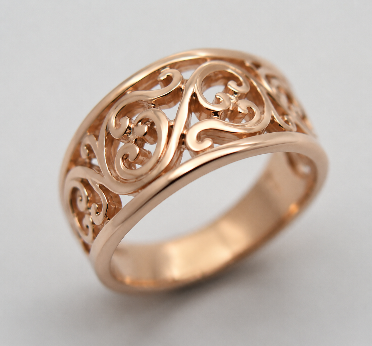Genuine 9ct 9K 375 Full Solid Wide Yellow, Rose or White Gold Filigree Flower Swirl Ring 336 - Choose your ring size R to W