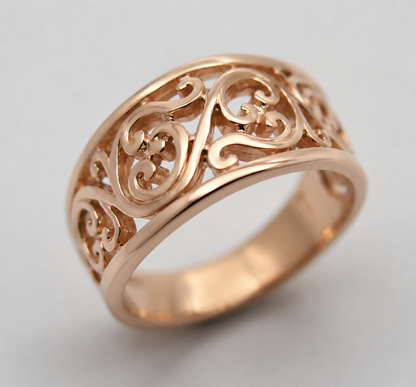 Genuine 9ct 9K 375 Full Solid Wide Yellow, Rose or White Gold Filigree Flower Swirl Ring 336 - Choose your ring size R to W
