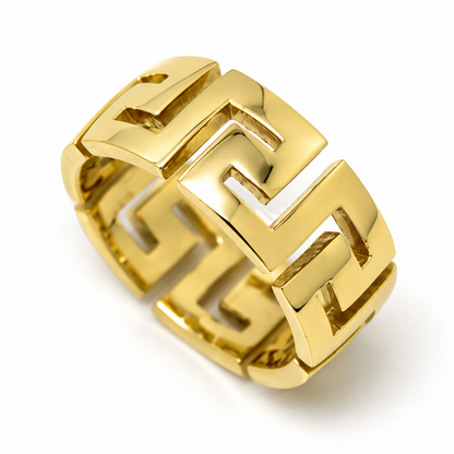 Size X Kaedesigns Genuine Heavy Solid 18ct 750 Yellow, Rose or White Gold 10mm Wide Greek Key Ring